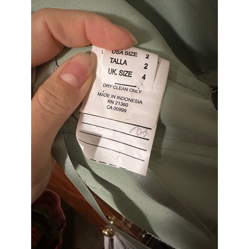 Sage Green V-Neck Pleated Waist Open Back Maxi Formal Bridesmaid Dress Size 2 - Picture 2 of 4